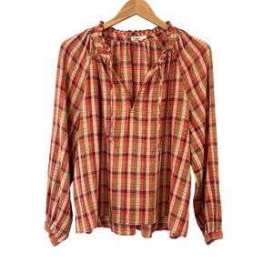 Faherty women’s Annalise Top S Sunset Gingham organic cotton boho prairie